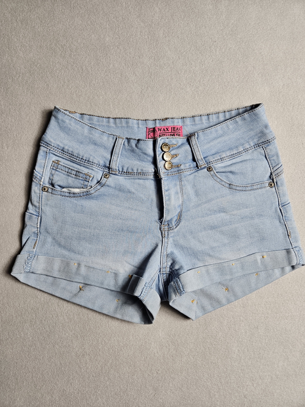 Wax Jean Light Wash Denim Shorts Size Small Stretch Cuffed 3 Button